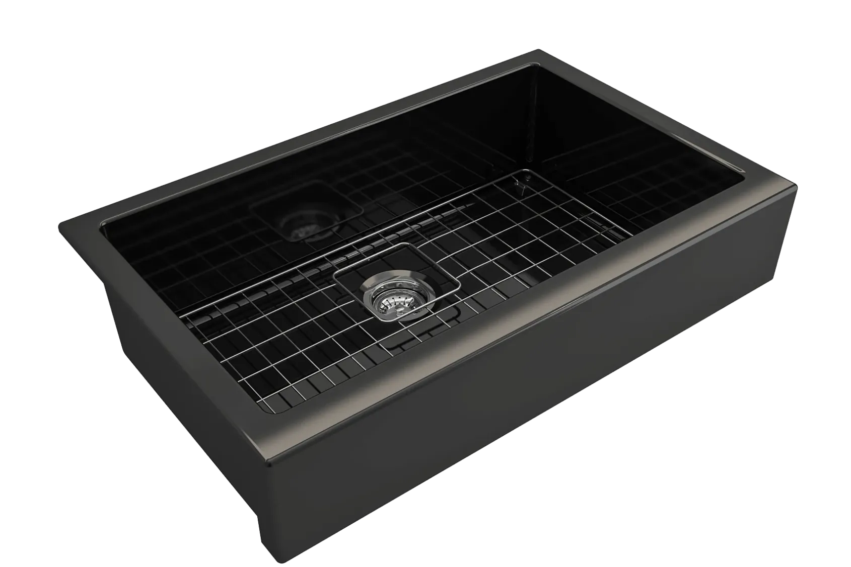 BOCCHI Nuova 34" Fireclay Retrofit Farmhouse Sink with Accessories, Black, 1551-005-0120