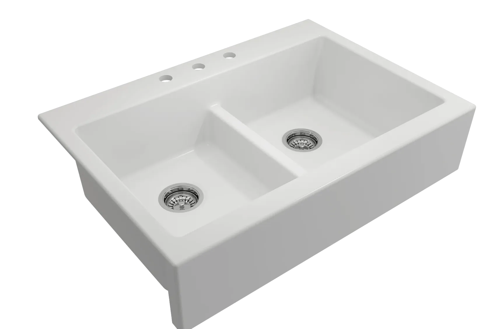 BOCCHI Nuova 34" Fireclay Retrofit Drop-In Farmhouse Sink with Accessories, 50/50 Double Bowl, Matte White, 1501-002-0127