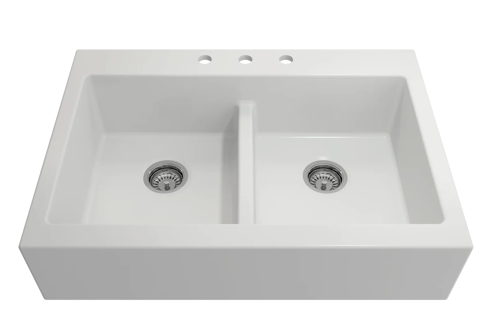 BOCCHI Nuova 34" Fireclay Retrofit Drop-In Farmhouse Sink with Accessories, 50/50 Double Bowl, Matte White, 1501-002-0127