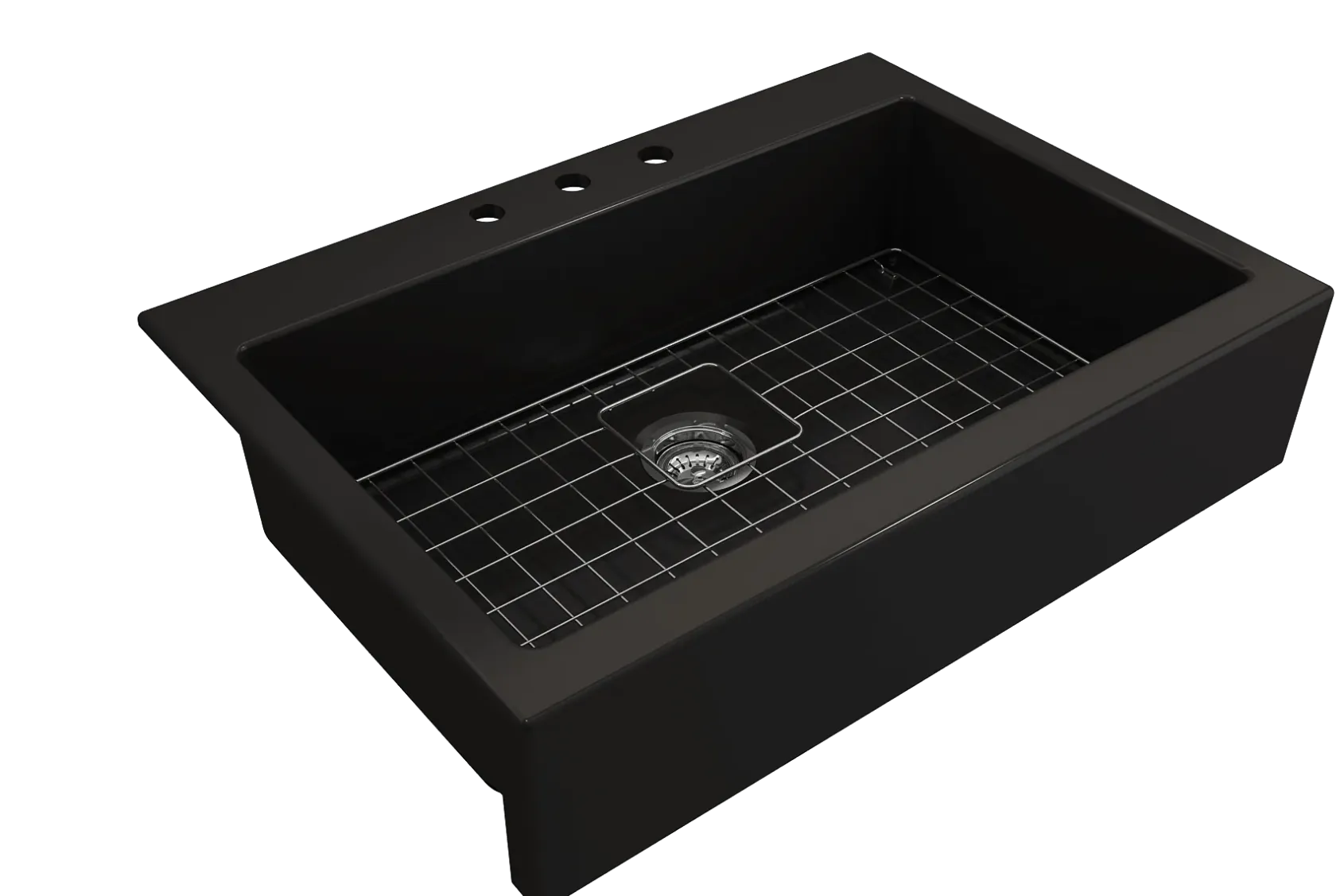 BOCCHI Nuova 34" Fireclay Retrofit Drop-In Farmhouse Sink with Accessories, Matte Black, 1500-004-0127