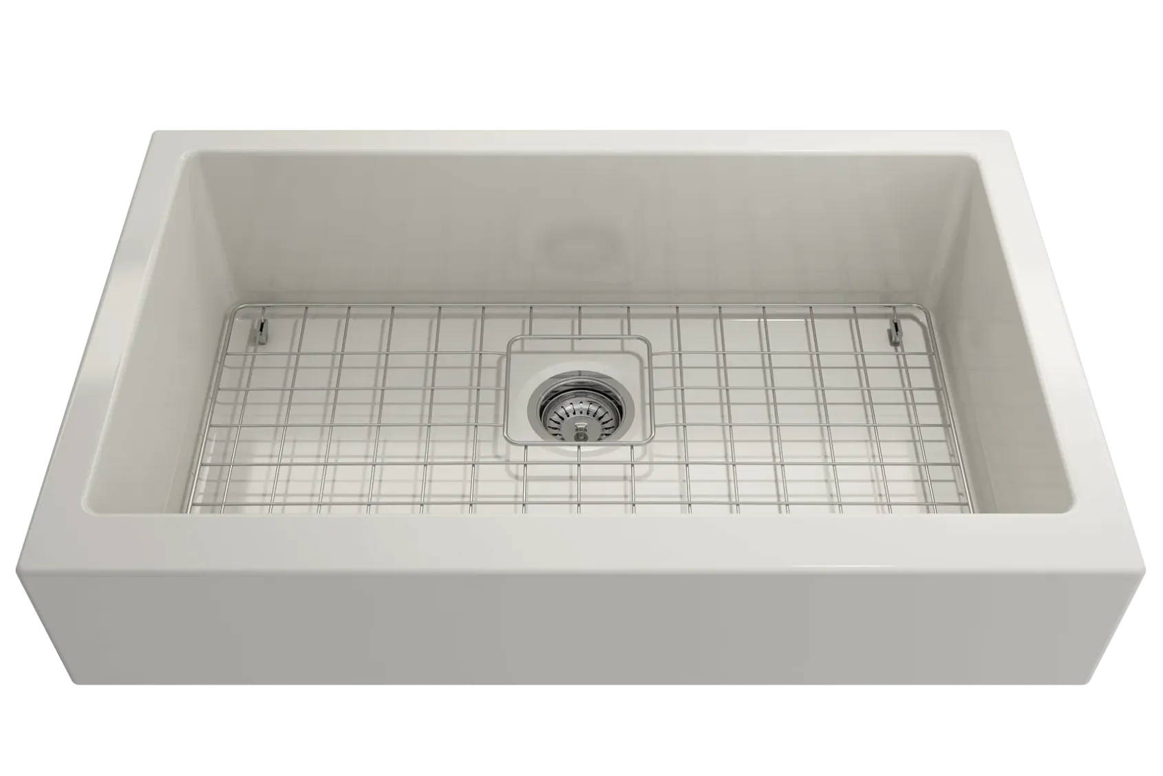 BOCCHI Nuova 34" Fireclay Retrofit Farmhouse Sink with Accessories, Biscuit, 1551-014-0120