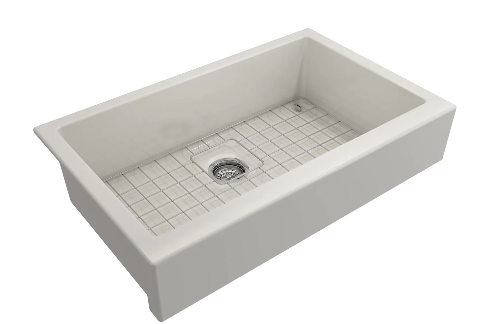BOCCHI Nuova 34" Fireclay Retrofit Farmhouse Sink with Accessories, Biscuit, 1551-014-0120