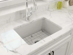 BOCCHI Sotto 24" Dual Mount Fireclay Kitchen Sink Kit with Accessories, Matte White, 1627-002-0120