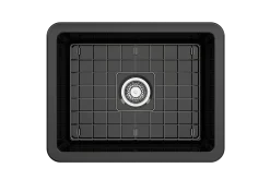 BOCCHI Sotto 24" Dual Mount Fireclay Kitchen Sink Kit with Accessories, Black, 1627-005-0120