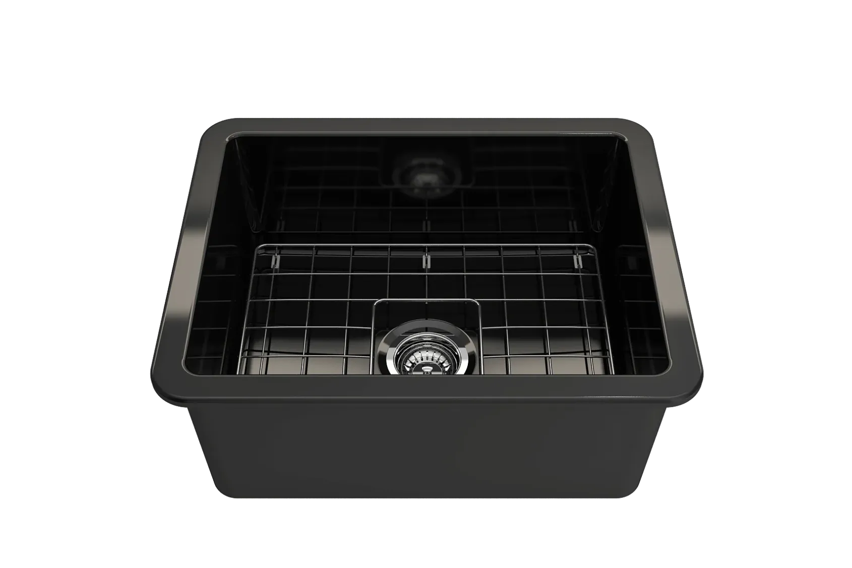 BOCCHI Sotto 24" Dual Mount Fireclay Kitchen Sink Kit with Accessories, Black, 1627-005-0120