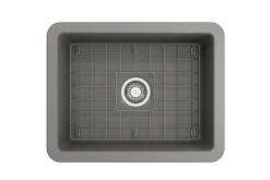 BOCCHI Sotto 24" Dual Mount Fireclay Kitchen Sink Kit with Accessories, Matte Gray, 1627-006-0120