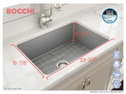 BOCCHI Sotto 27" Fireclay Dual Mount Single Bowl Kitchen Sink, Matte Gray, 1360-006-0120