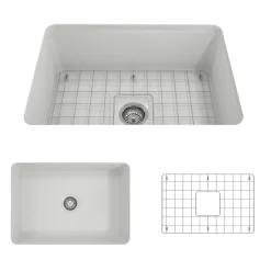 BOCCHI Sotto 27" Fireclay Dual Mount Single Bowl Kitchen Sink, Matte White, 1360-002-0120