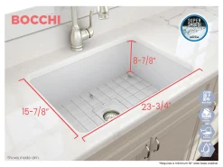 BOCCHI Sotto 27" Fireclay Dual Mount Single Bowl Kitchen Sink, Matte White, 1360-002-0120