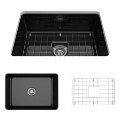 BOCCHI Sotto 27" Fireclay Dual Mount Single Bowl Kitchen Sink, Black, 1360-005-0120