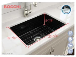 BOCCHI Sotto 27" Fireclay Dual Mount Single Bowl Kitchen Sink, Black, 1360-005-0120