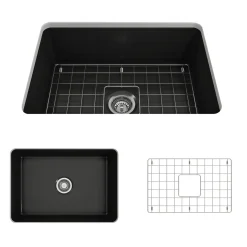 BOCCHI Sotto 27" Fireclay Dual Mount Single Bowl Kitchen Sink, Matte Black, 1360-004-0120