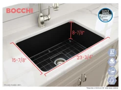 BOCCHI Sotto 27" Fireclay Dual Mount Single Bowl Kitchen Sink, Matte Black, 1360-004-0120