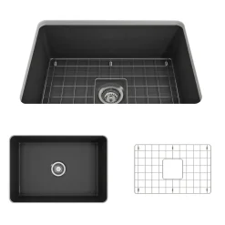 BOCCHI Sotto 27" Fireclay Dual Mount Single Bowl Kitchen Sink, Matte Dark Gray, 1360-020-0120