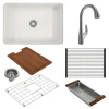 BOCCHI Sotto 27" White Fireclay Dual Mount Single Bowl Kitchen Sink Kit with Chrome Faucet and Accessories, 1360-001-2024CH