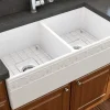 BOCCHI Vigneto 36" Fireclay Farmhouse Apron 50/50 Double Bowl Kitchen Sink, White, 1351-001-0120