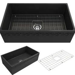 BOCCHI Vigneto 33" Fireclay Farmhouse Apron Single Bowl Kitchen Sink, Matte Dark Gray, 1353-020-0120