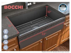 BOCCHI Vigneto 33" Fireclay Farmhouse Apron Single Bowl Kitchen Sink, Matte Dark Gray, 1353-020-0120