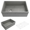 BOCCHI Vigneto 30" Fireclay Farmhouse Apron Single Bowl Kitchen Sink, Matte Gray, 1347-006-0120