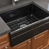 BOCCHI Vigneto 27" Fireclay Farmhouse Apron Single Bowl Kitchen Sink, Black, 1357-005-0120