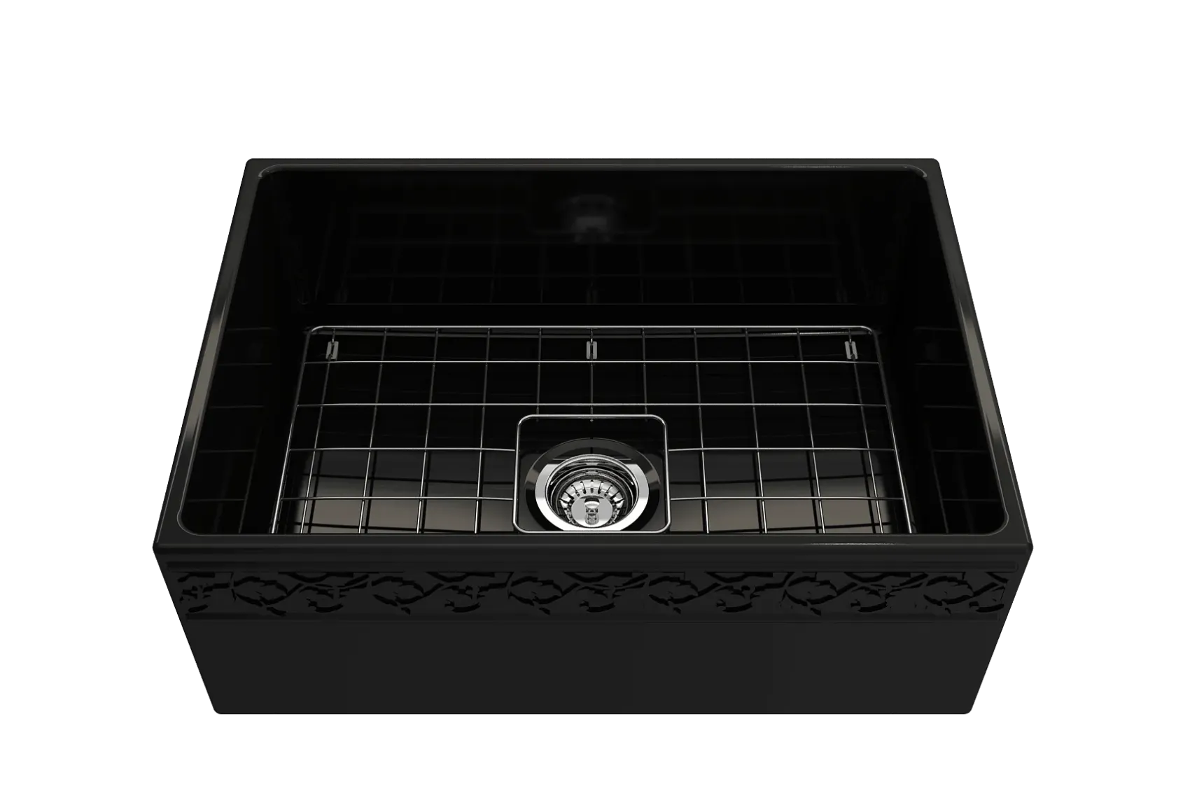 BOCCHI Vigneto 27" Fireclay Farmhouse Apron Single Bowl Kitchen Sink, Black, 1357-005-0120