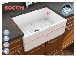BOCCHI Vigneto 27" Fireclay Farmhouse Apron Single Bowl Kitchen Sink, Matte White, 1357-002-0120