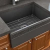 BOCCHI Vigneto 27" Fireclay Farmhouse Apron Single Bowl Kitchen Sink, Matte Dark Gray, 1357-020-0120
