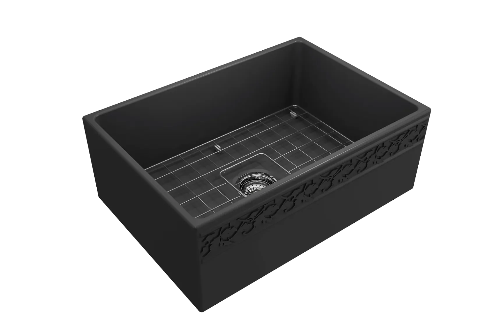 BOCCHI Vigneto 27" Fireclay Farmhouse Apron Single Bowl Kitchen Sink, Matte Dark Gray, 1357-020-0120