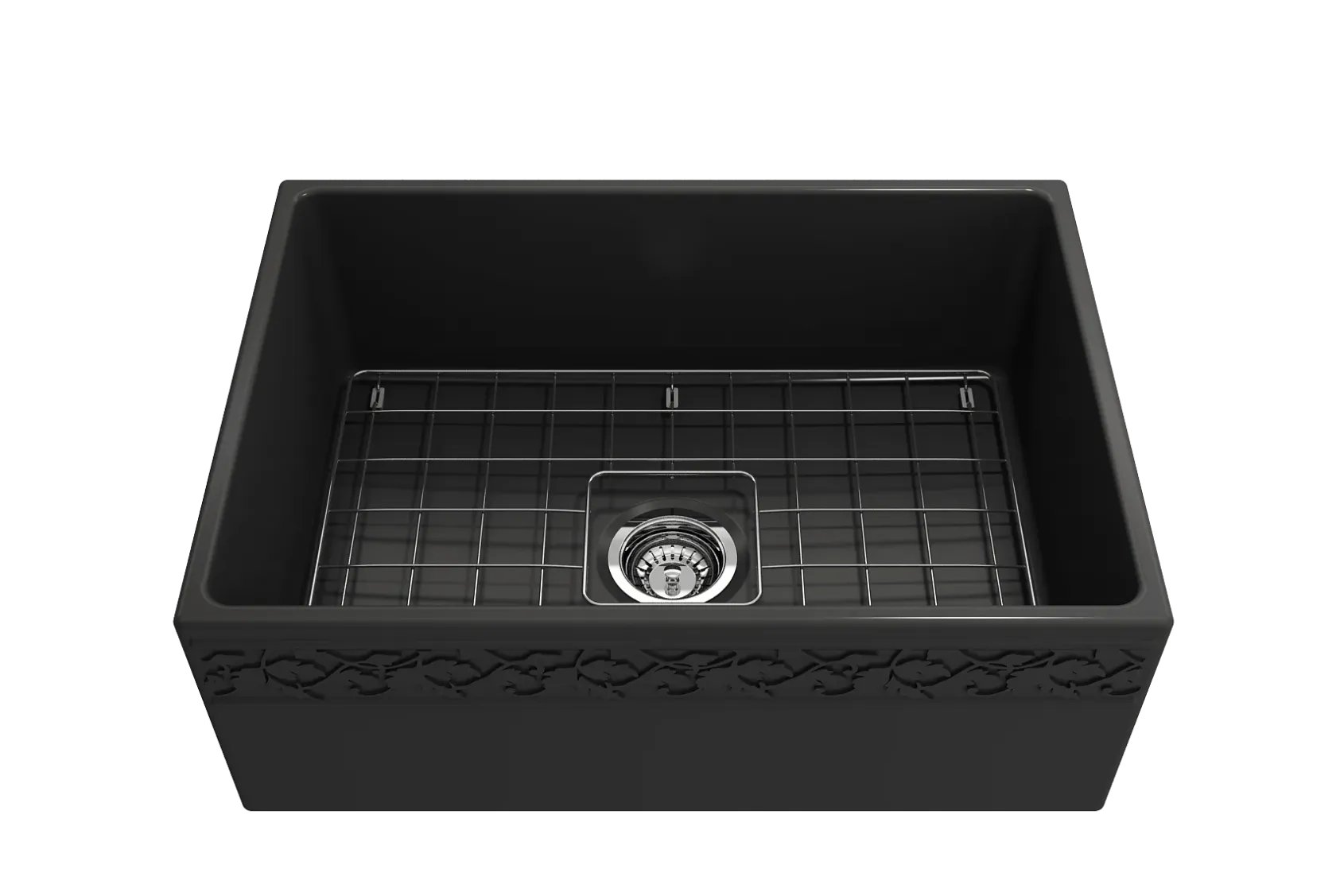 BOCCHI Vigneto 27" Fireclay Farmhouse Apron Single Bowl Kitchen Sink, Matte Dark Gray, 1357-020-0120