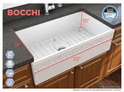 BOCCHI Vigneto 33" Fireclay Farmhouse Apron Single Bowl Kitchen Sink, Matte White, 1353-002-0120