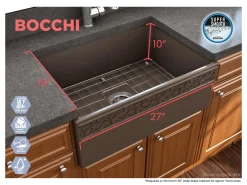 BOCCHI Vigneto 27" Fireclay Farmhouse Apron Single Bowl Kitchen Sink, Matte Brown, 1357-025-0120