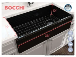 BOCCHI Vigneto 36" Fireclay Farmhouse Apron Single Bowl Kitchen Sink, Black, 1355-005-0120