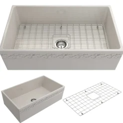 BOCCHI Vigneto 33" Fireclay Farmhouse Apron Single Bowl Kitchen Sink, Biscuit, 1353-014-0120