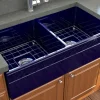 BOCCHI Vigneto 36" Fireclay Farmhouse Apron 50/50 Double Bowl Kitchen Sink, Sapphire Blue, 1351-010-0120