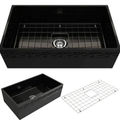 BOCCHI Vigneto 33" Fireclay Farmhouse Apron Single Bowl Kitchen Sink, Black, 1353-005-0120