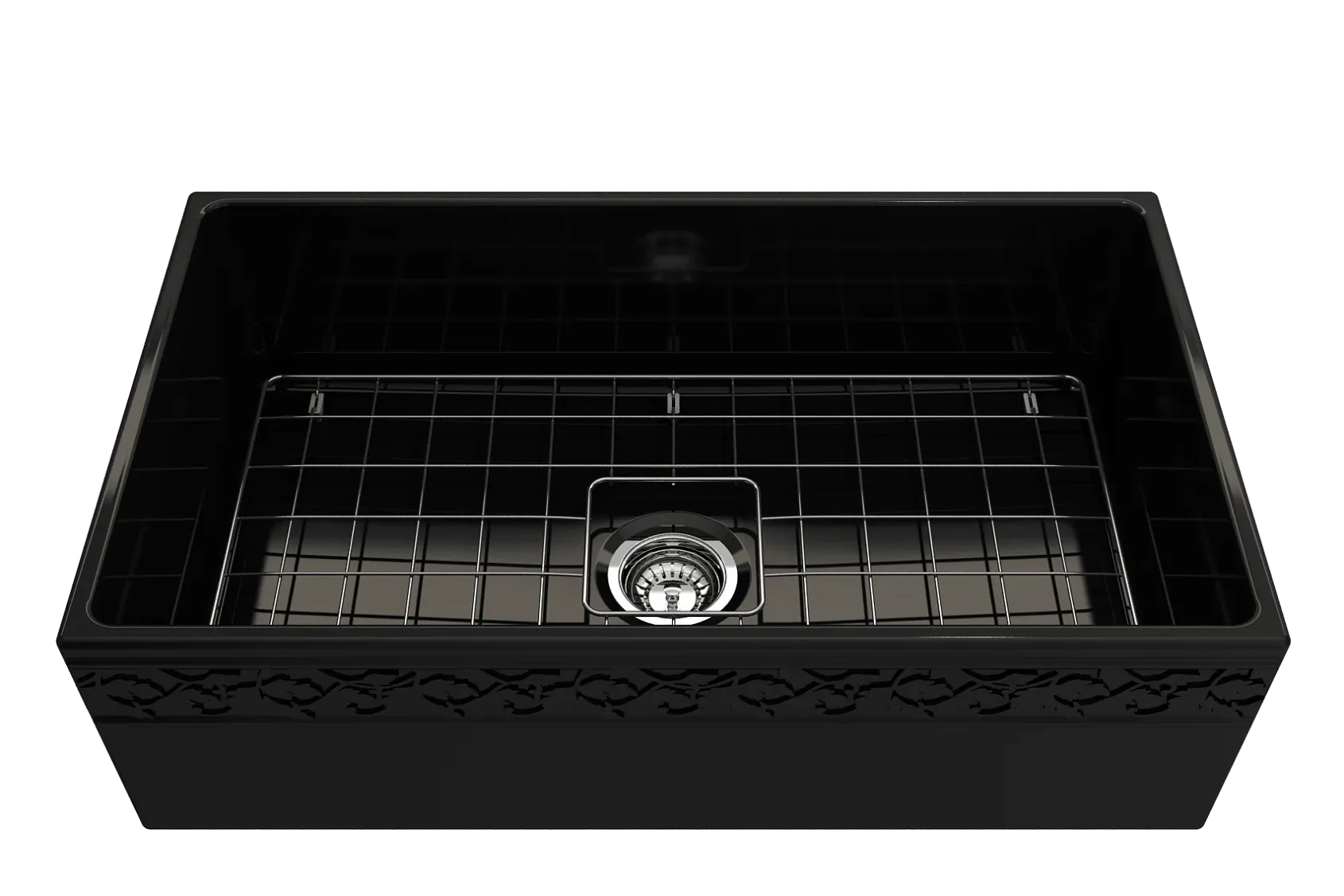 BOCCHI Vigneto 33" Fireclay Farmhouse Apron Single Bowl Kitchen Sink, Black, 1353-005-0120