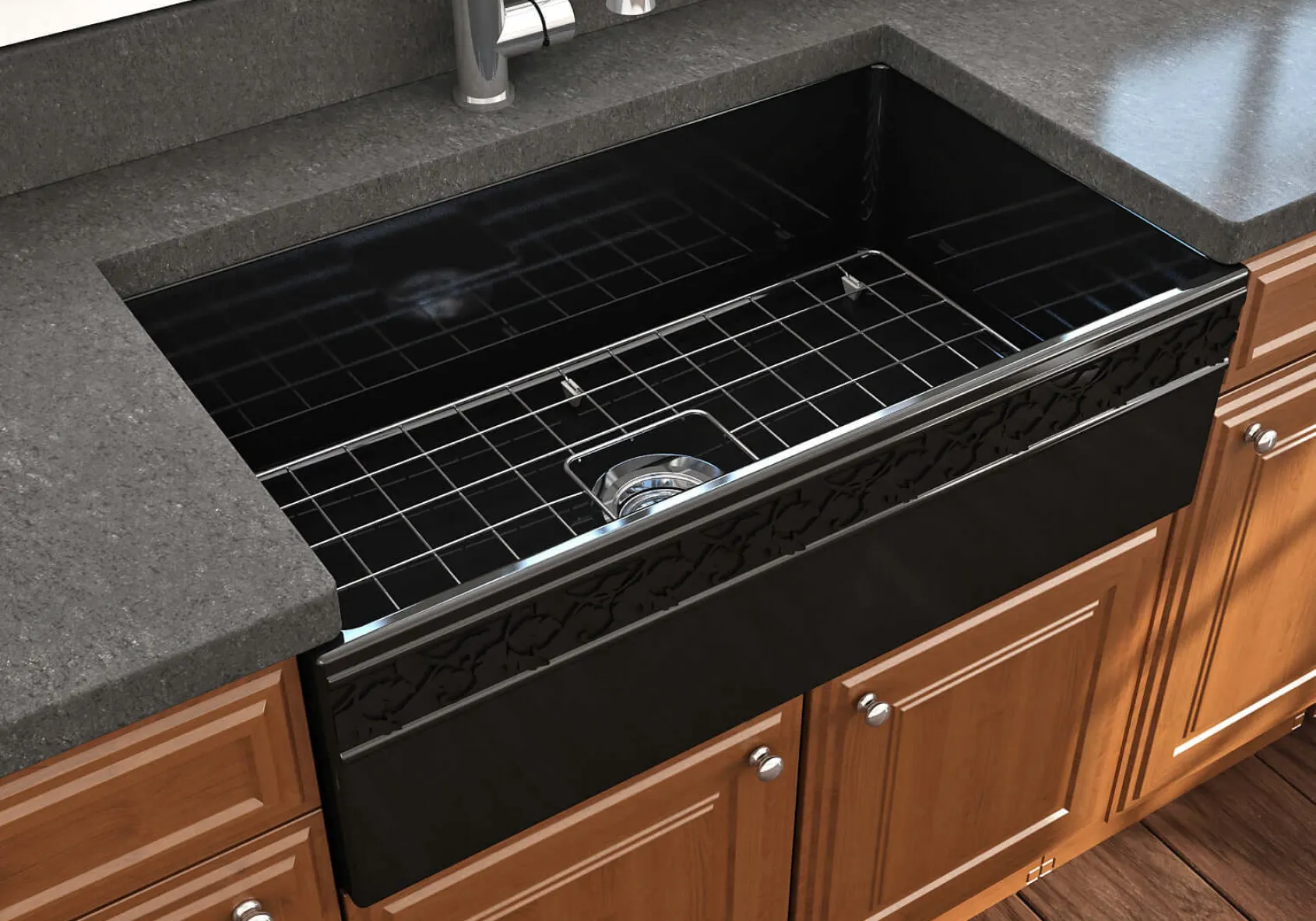 BOCCHI Vigneto 33" Fireclay Farmhouse Apron Single Bowl Kitchen Sink, Black, 1353-005-0120