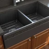 BOCCHI Vigneto 36" Fireclay Farmhouse Apron 50/50 Double Bowl Kitchen Sink, Matte Dark Gray, 1351-020-0120