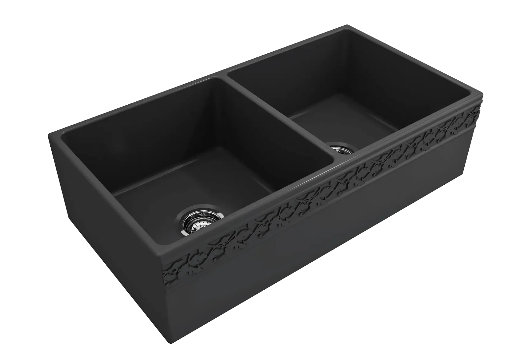 BOCCHI Vigneto 36" Fireclay Farmhouse Apron 50/50 Double Bowl Kitchen Sink, Matte Dark Gray, 1351-020-0120