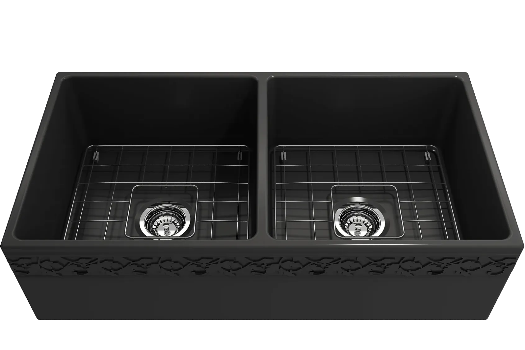 BOCCHI Vigneto 36" Fireclay Farmhouse Apron 50/50 Double Bowl Kitchen Sink, Matte Dark Gray, 1351-020-0120