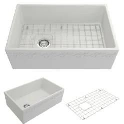 BOCCHI Vigneto 30" Fireclay Farmhouse Apron Single Bowl Kitchen Sink, Matte White, 1347-002-0120