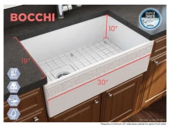 BOCCHI Vigneto 30" Fireclay Farmhouse Apron Single Bowl Kitchen Sink, Matte White, 1347-002-0120