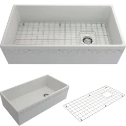 BOCCHI Vigneto 36" Fireclay Farmhouse Apron Single Bowl Kitchen Sink, Matte White, 1355-002-0120