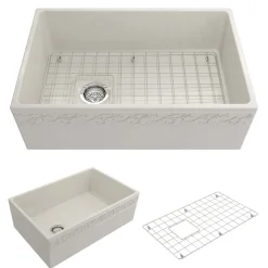 BOCCHI Vigneto 30" Fireclay Farmhouse Apron Single Bowl Kitchen Sink, Biscuit, 1347-014-0120
