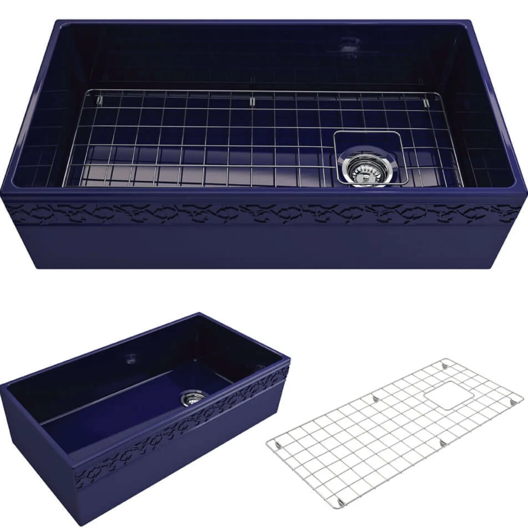 BOCCHI Vigneto 36" Fireclay Farmhouse Apron Single Bowl Kitchen Sink, Sapphire Blue, 1355-010-0120