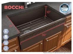 BOCCHI Vigneto 30" Fireclay Farmhouse Apron Single Bowl Kitchen Sink, Matte Brown, 1347-025-0120