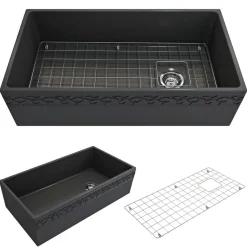 BOCCHI Vigneto 36" Fireclay Farmhouse Apron Single Bowl Kitchen Sink, Matte Dark Gray, 1355-020-0120