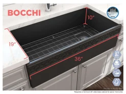 BOCCHI Vigneto 36" Fireclay Farmhouse Apron Single Bowl Kitchen Sink, Matte Dark Gray, 1355-020-0120