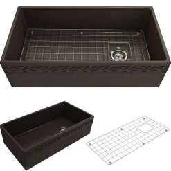 BOCCHI Vigneto 36" Fireclay Farmhouse Apron Single Bowl Kitchen Sink, Matte Brown, 1355-025-0120