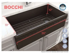 BOCCHI Vigneto 36" Fireclay Farmhouse Apron Single Bowl Kitchen Sink, Matte Brown, 1355-025-0120